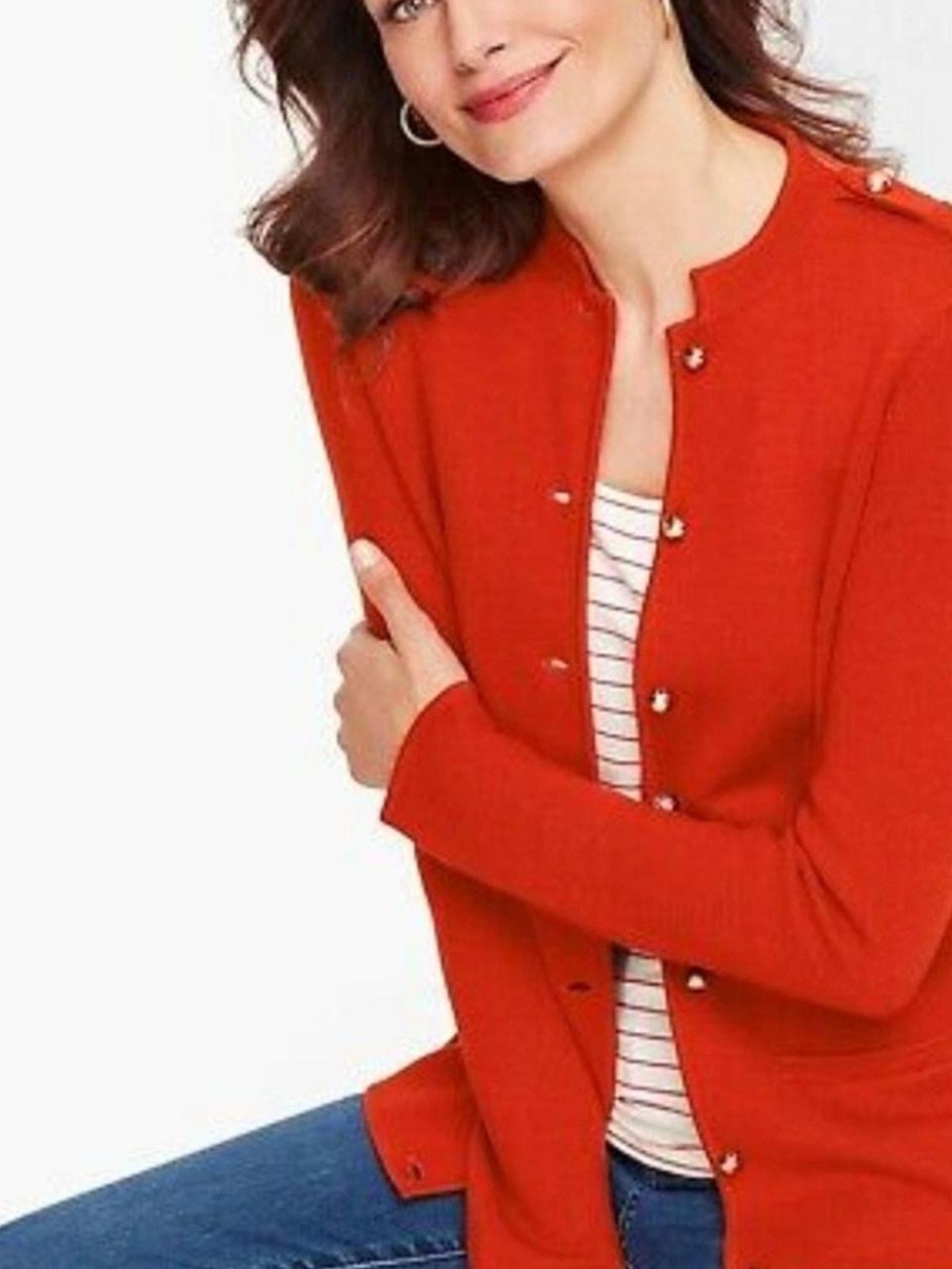 Talbots Red Military Style Button-Front Cardigan Merino Wool